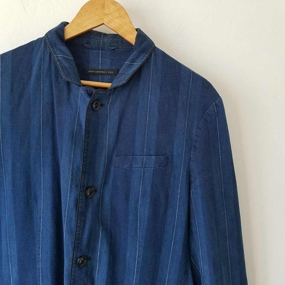 John Varvatos USA Linen Blend Pinstripe Navy Blazer Jacket Size 42 - Picture 8 of 13